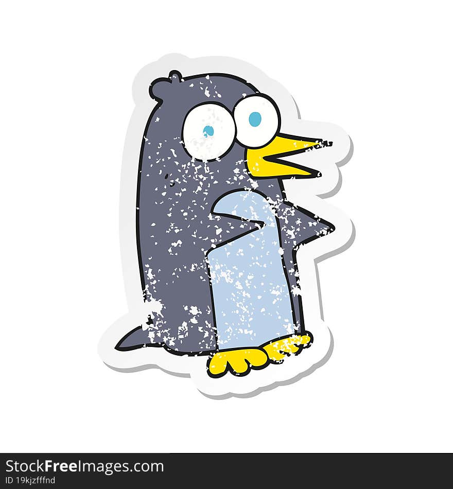 Retro Distressed Sticker Of A Cartoon Penguin