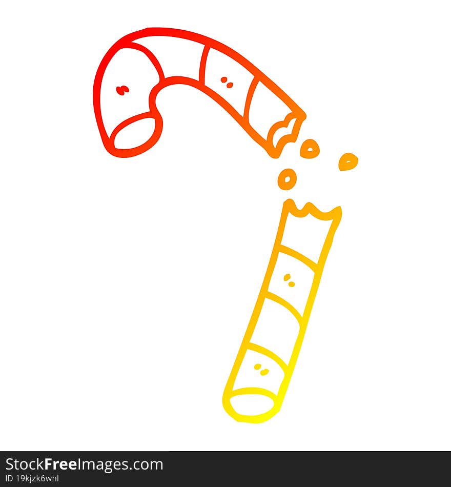 warm gradient line drawing of a cartoon xmas candy cane