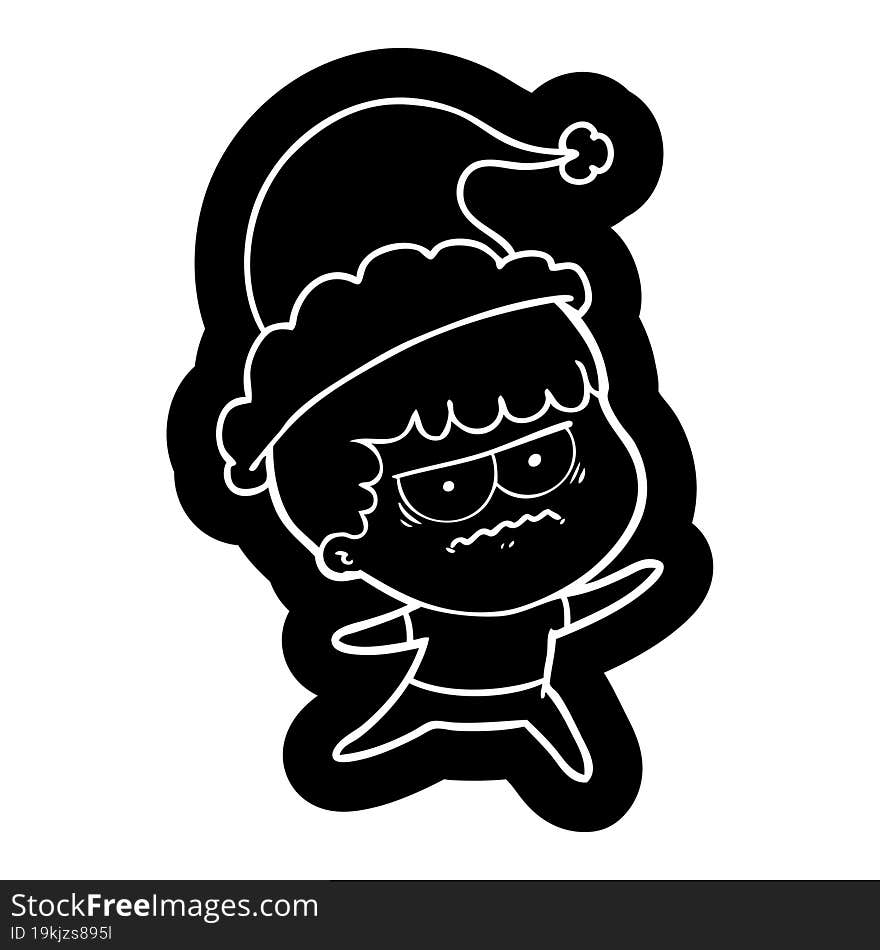 Cartoon Icon Of A Annoyed Man Wearing Santa Hat