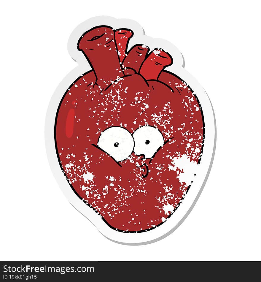 distressed sticker of a cartoon confused heart