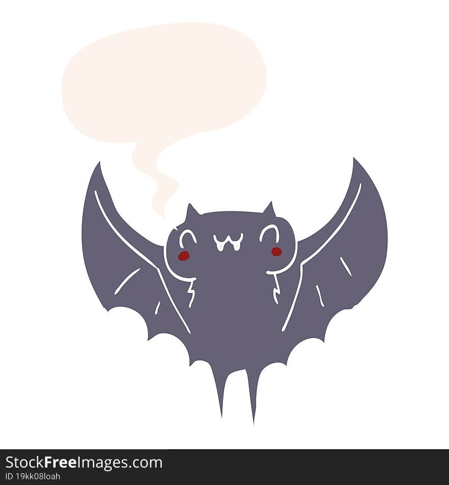 cartoon bat and speech bubble in retro style