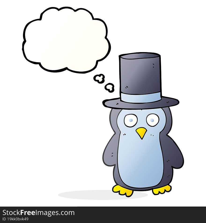 thought bubble cartoon penguin wearing hat