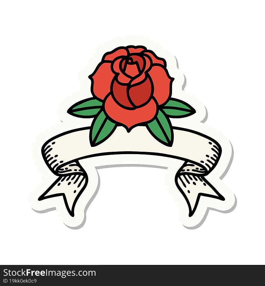 tattoo style sticker with banner of a flower