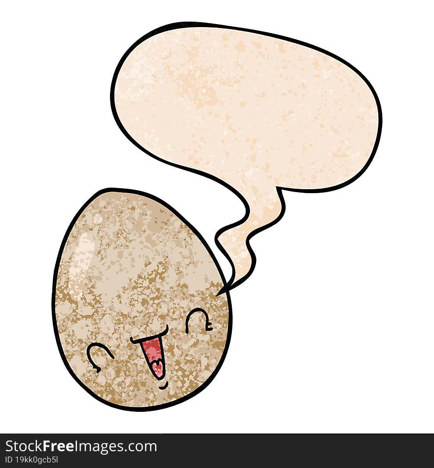 cartoon egg with speech bubble in retro texture style