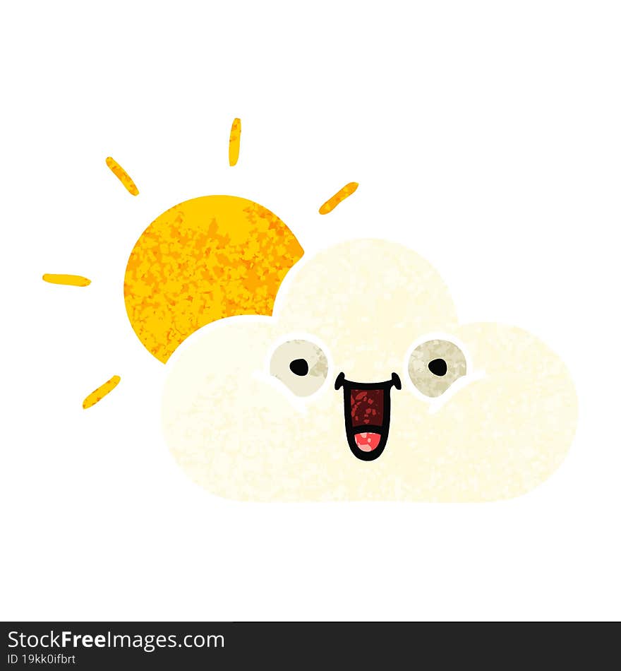 retro illustration style cartoon of a sunshine and cloud