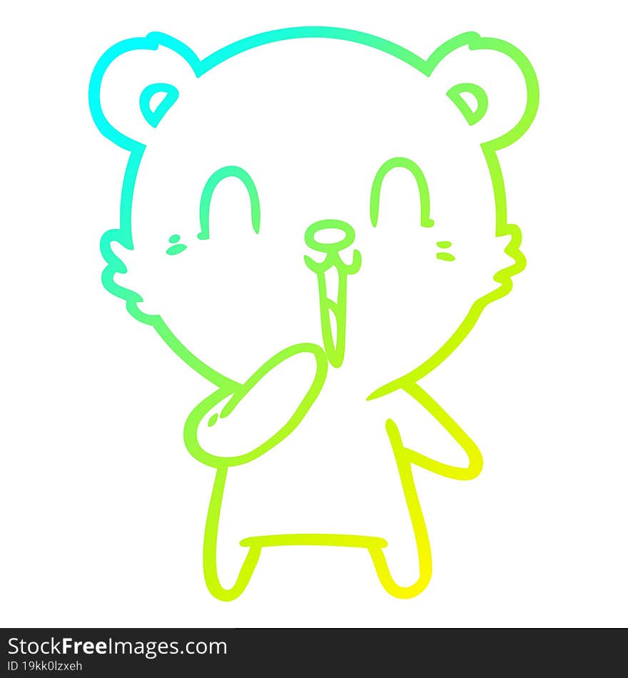 Cold Gradient Line Drawing Happy Laughing Cartoon Bear