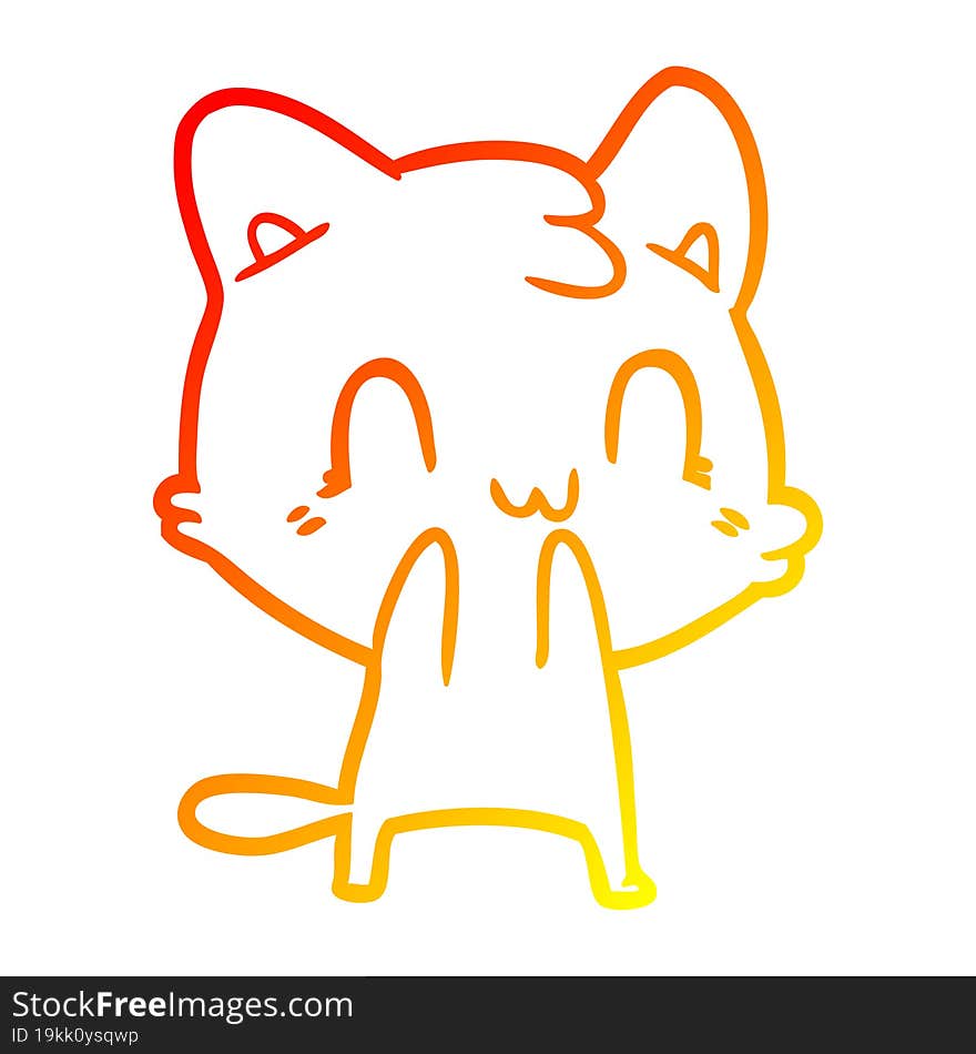 warm gradient line drawing of a cartoon happy cat