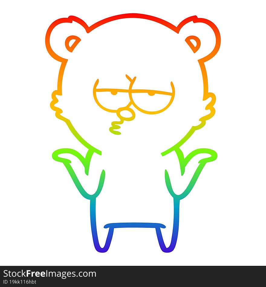 Rainbow Gradient Line Drawing Bored Bear Cartoon Shrugging