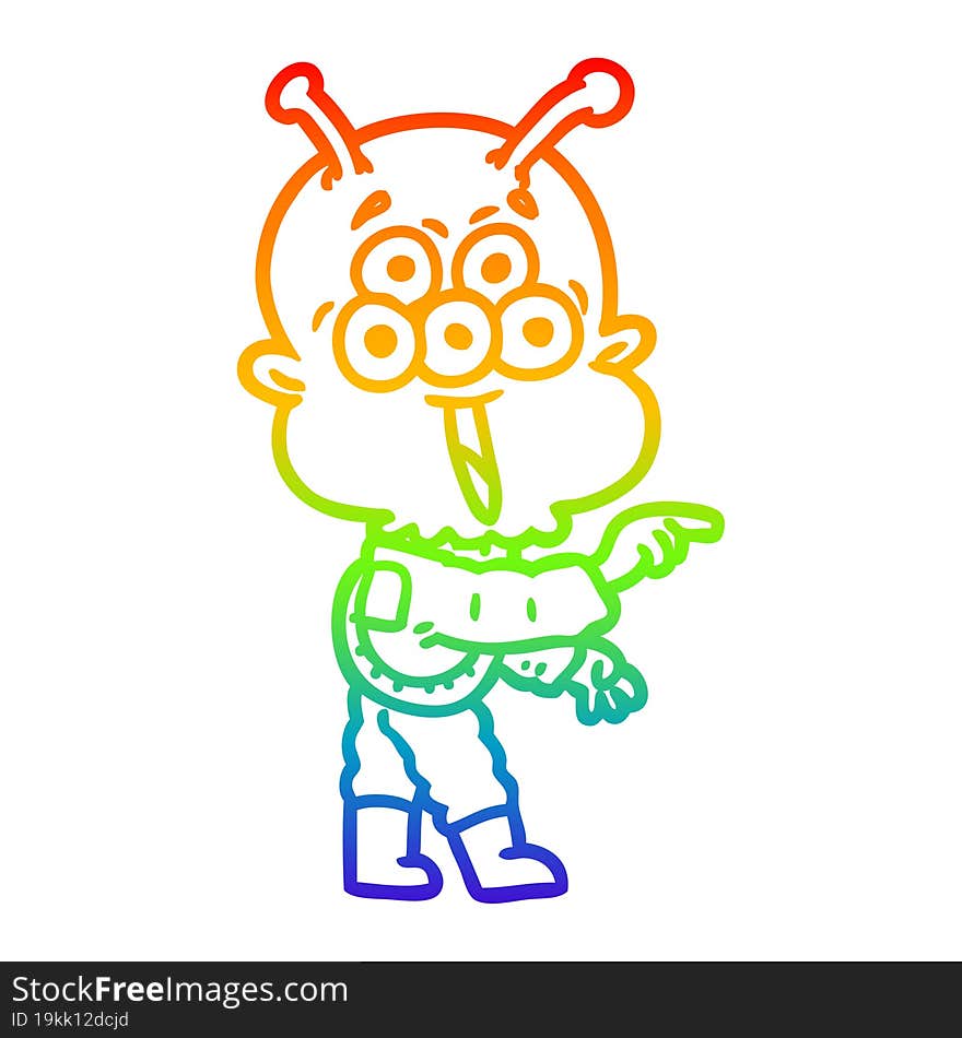 Rainbow Gradient Line Drawing Happy Cartoon Alien