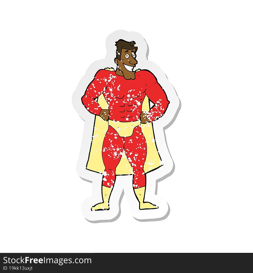 Retro Distressed Sticker Of A Cartoon Superhero