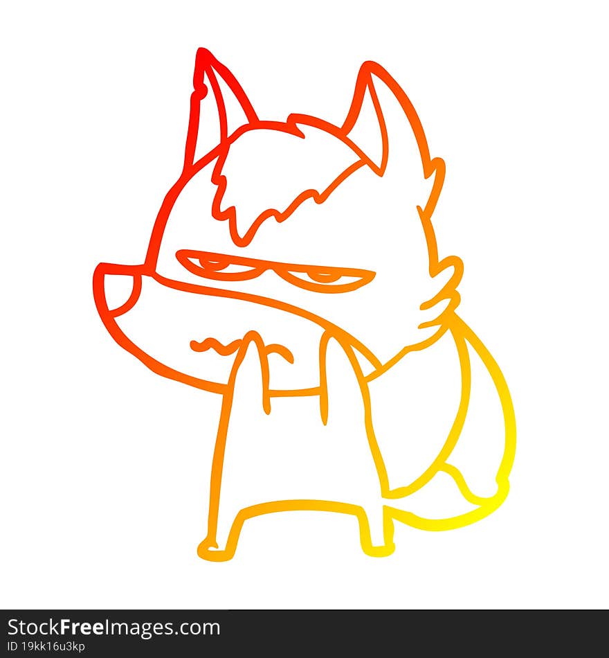 warm gradient line drawing cartoon annoyed wolf