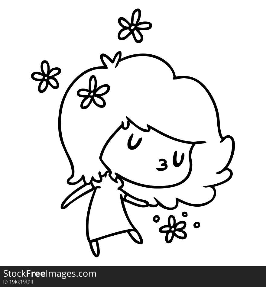 line drawing illustration of a cute kawaii girl. line drawing illustration of a cute kawaii girl