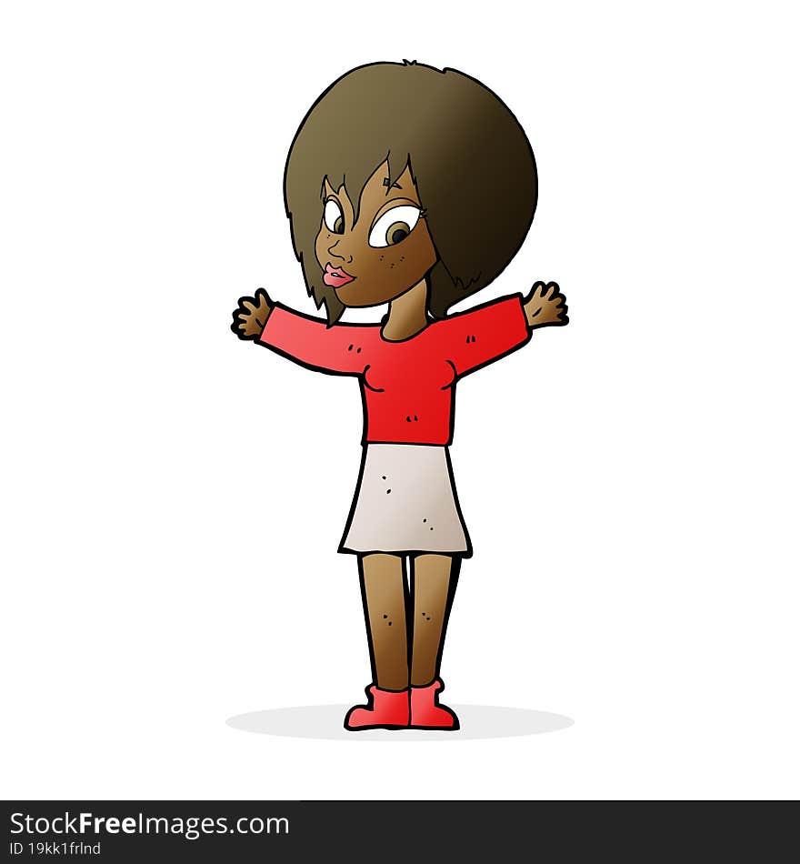 cartoon woman with open arms