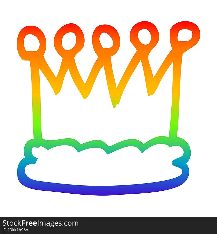 rainbow gradient line drawing of a cartoon gold crown