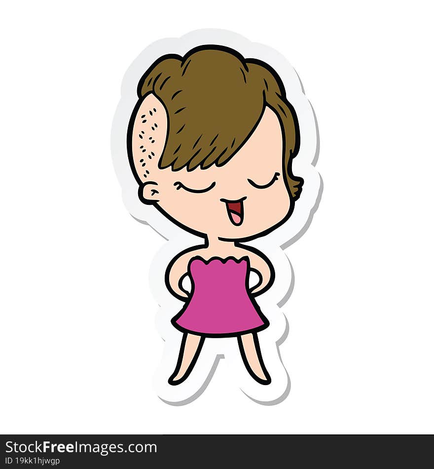 Sticker Of A Happy Cartoon Girl In Cocktail Dress