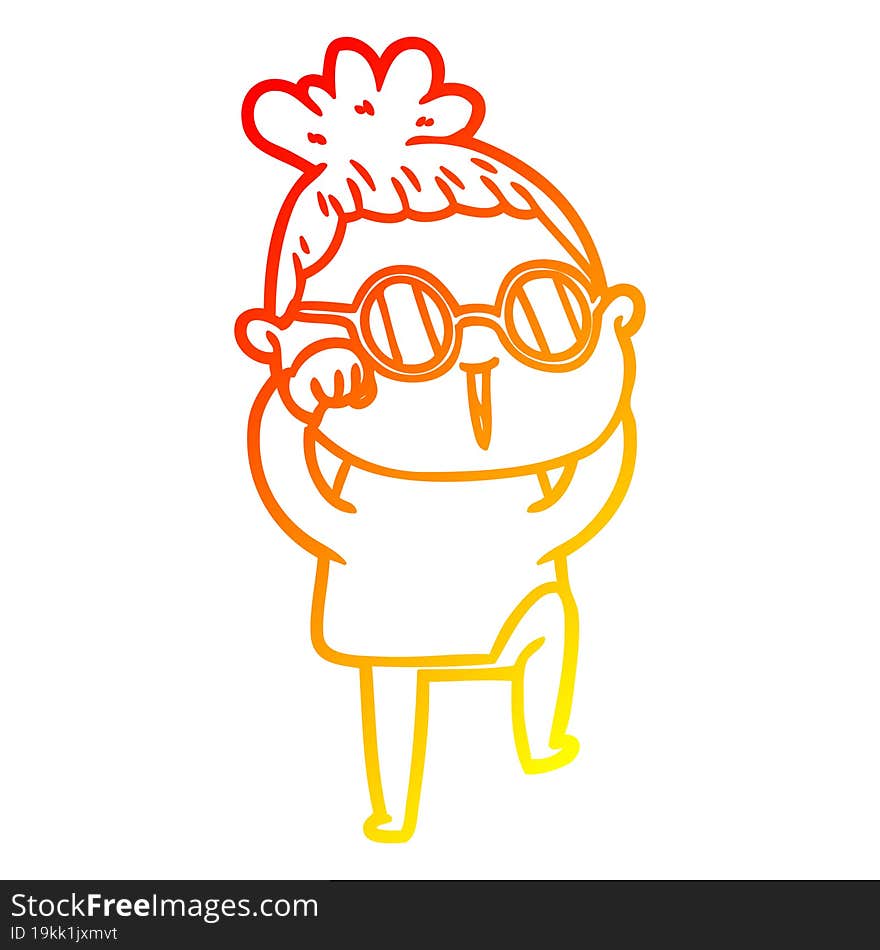 warm gradient line drawing cartoon woman wearing spectacles