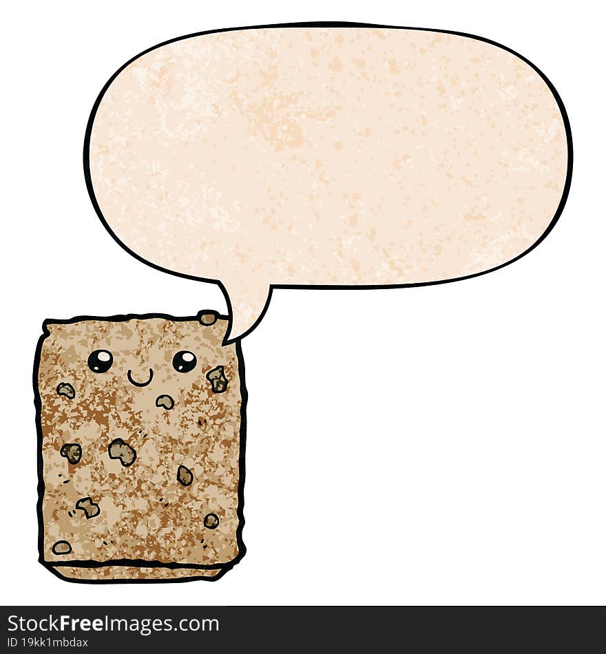 cartoon biscuit and speech bubble in retro texture style