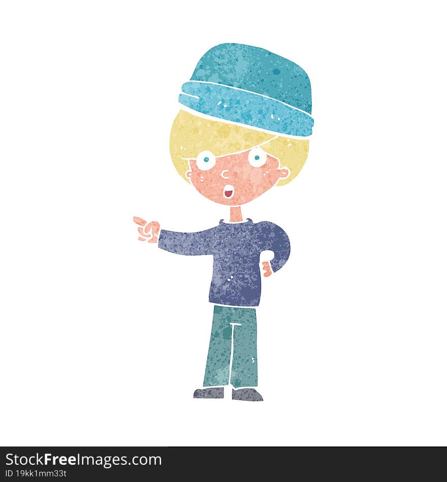 cartoon pointing man wearing hat