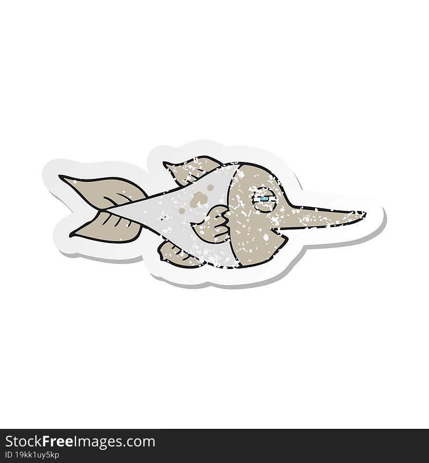 Retro Distressed Sticker Of A Cartoon Swordfish