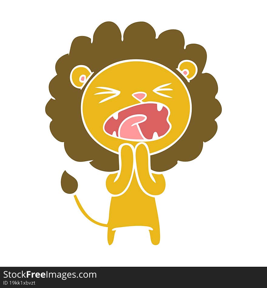 flat color style cartoon lion praying