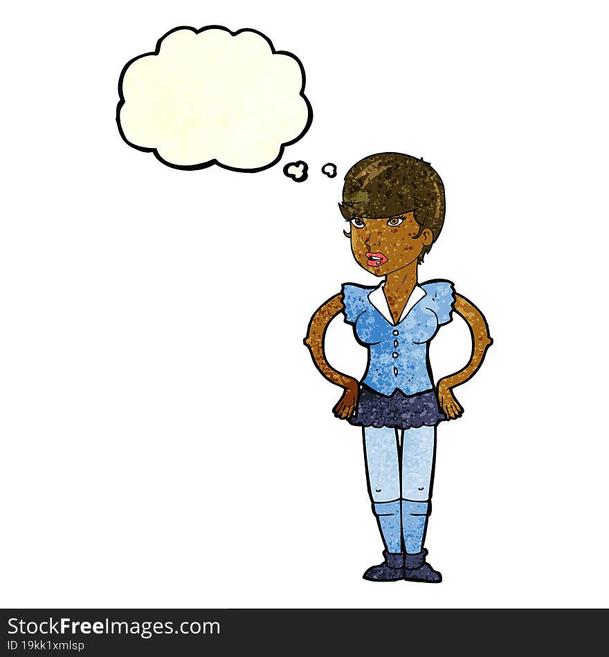 Cartoon Woman With Hands On Hips With Thought Bubble