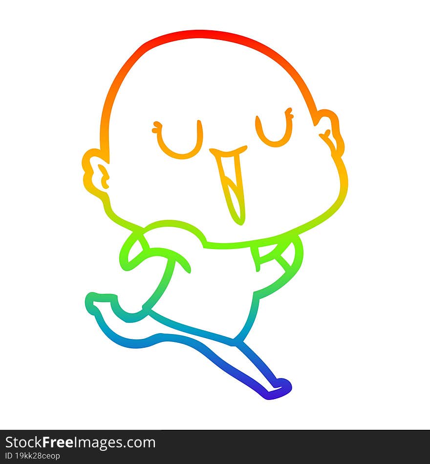 rainbow gradient line drawing of a happy cartoon bald man