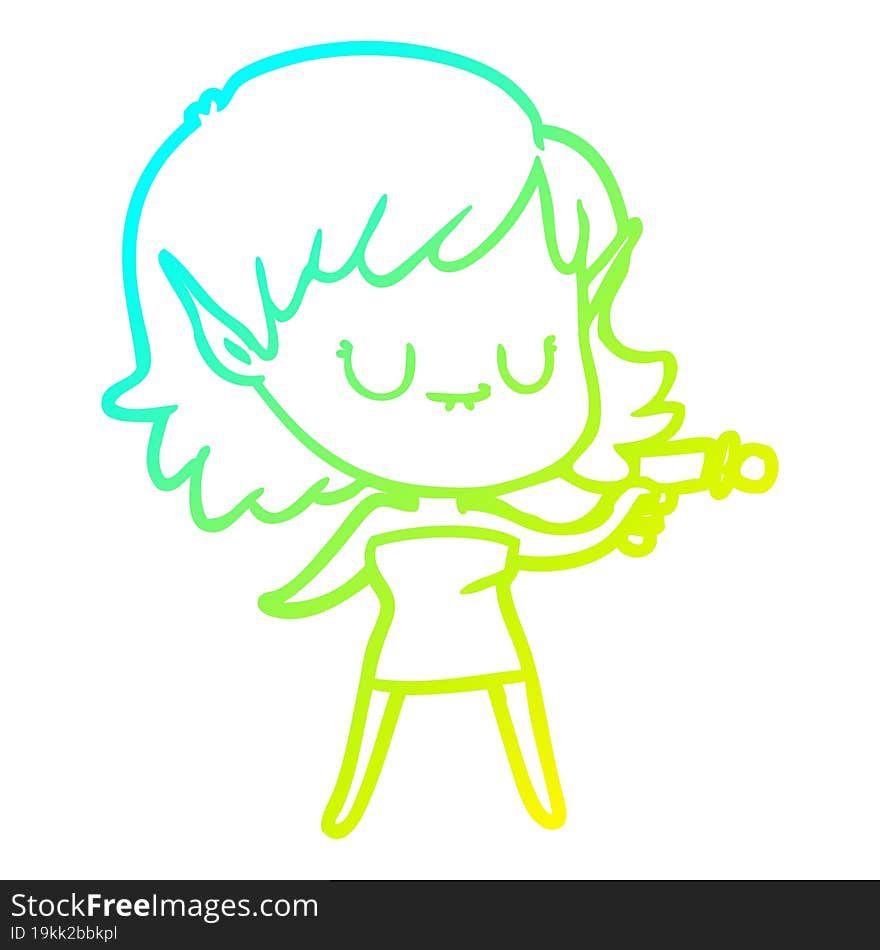 cold gradient line drawing happy cartoon elf girl