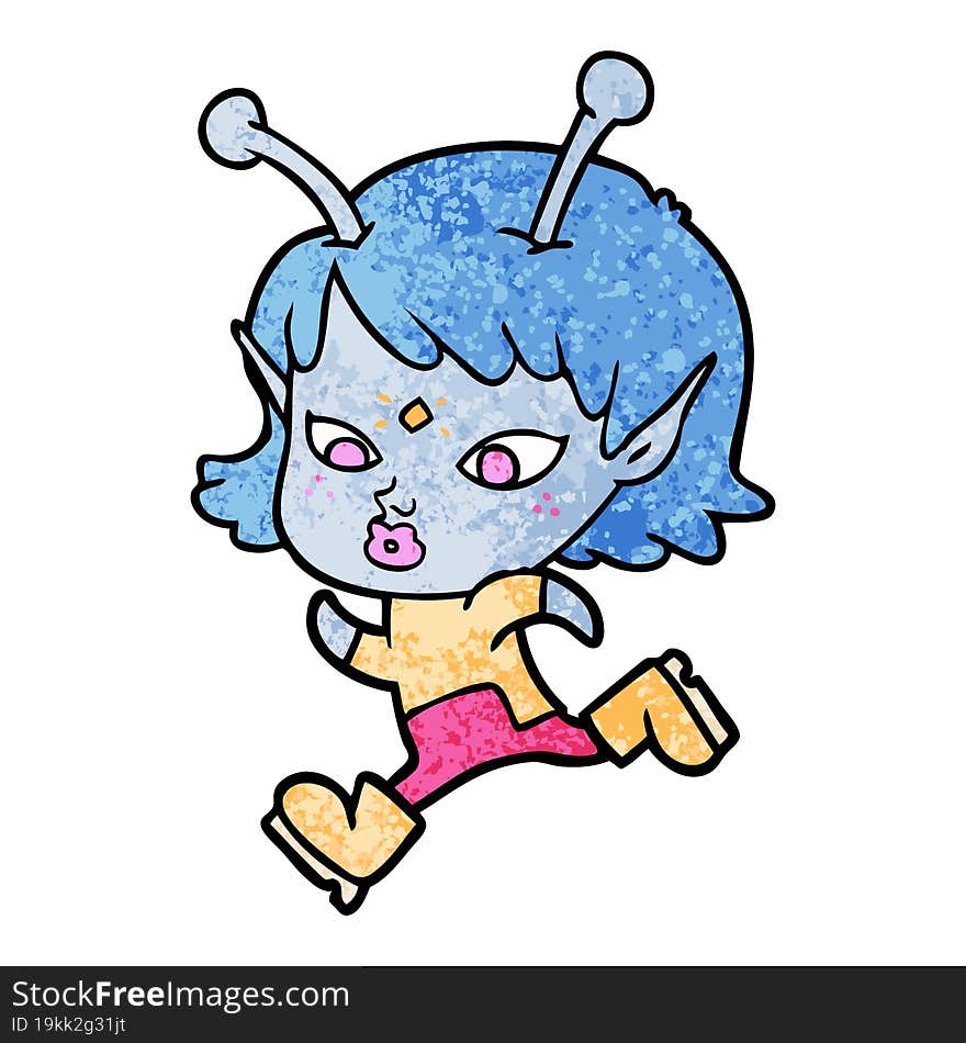 pretty cartoon alien girl running. pretty cartoon alien girl running