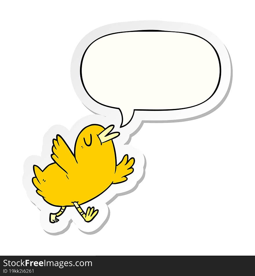 cartoon happy bird with speech bubble sticker