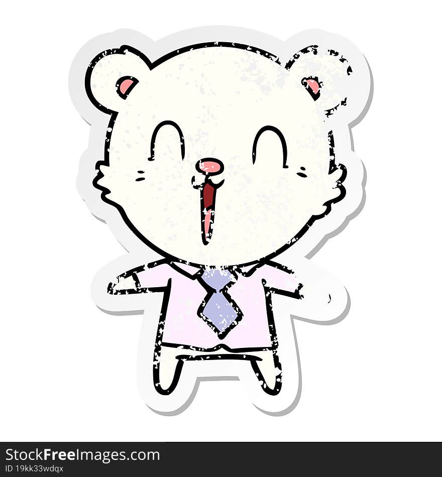 distressed sticker of a happy cartoon polar bear