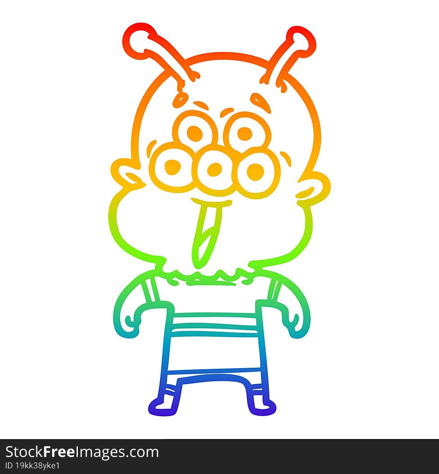 rainbow gradient line drawing happy cartoon alien