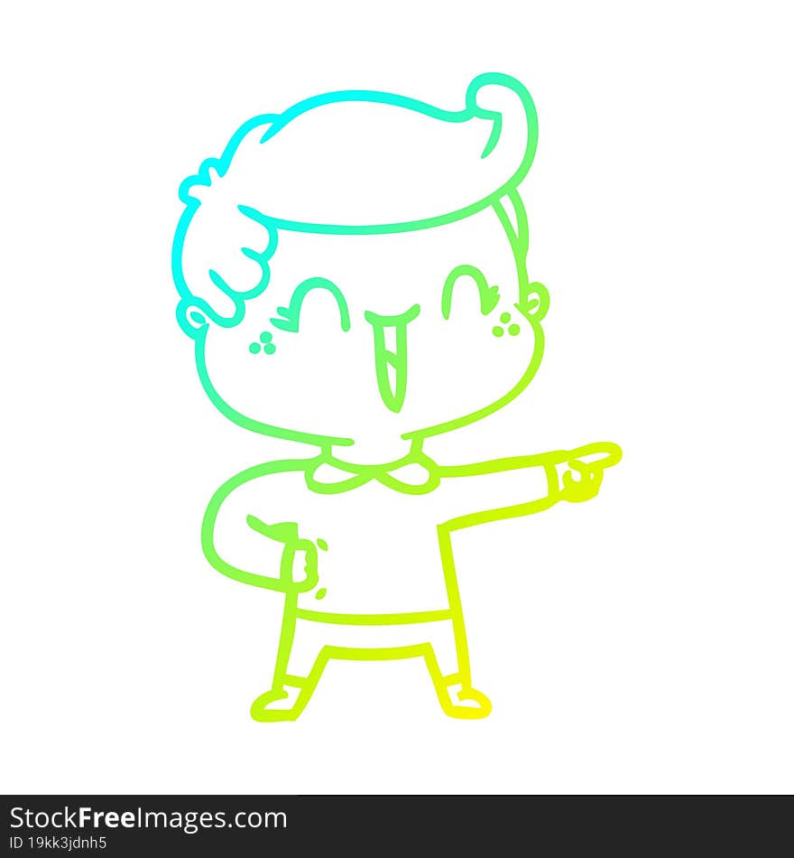 cold gradient line drawing of a cartoon laughing boy pointing