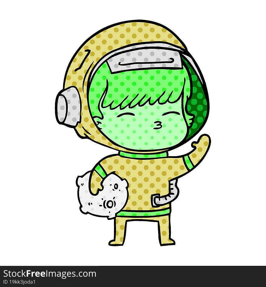 cartoon curious astronaut carrying space rock. cartoon curious astronaut carrying space rock