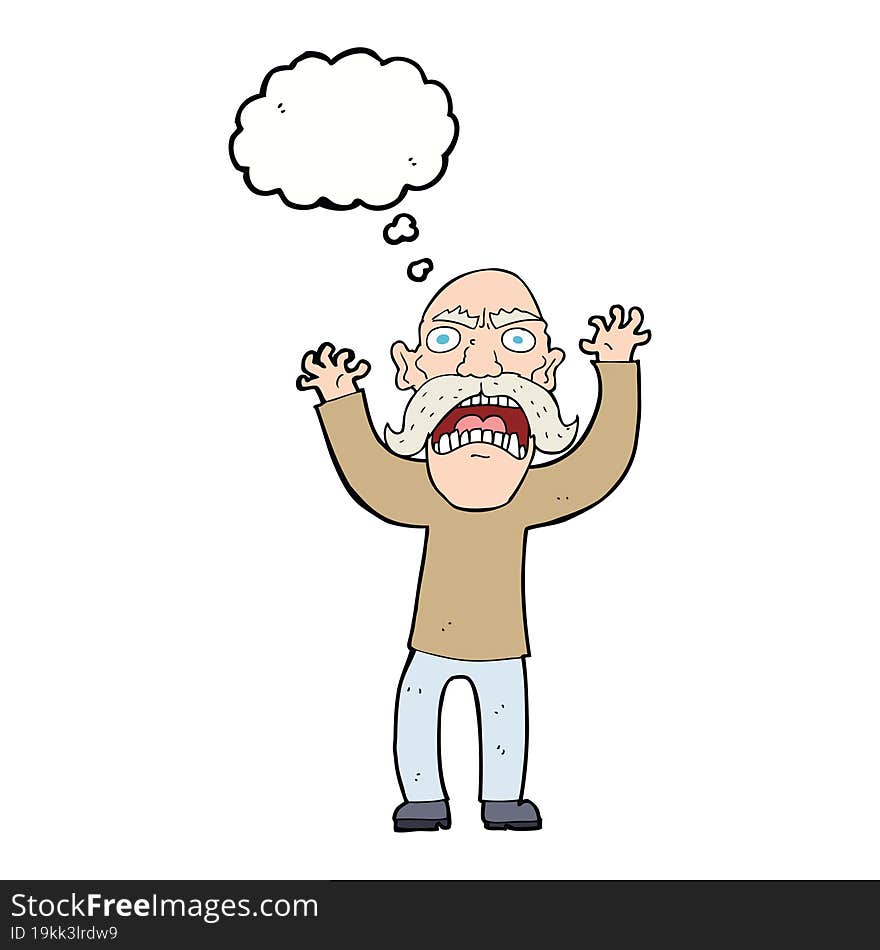 cartoon angry old man with thought bubble