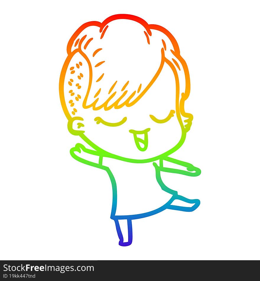 rainbow gradient line drawing happy cartoon girl