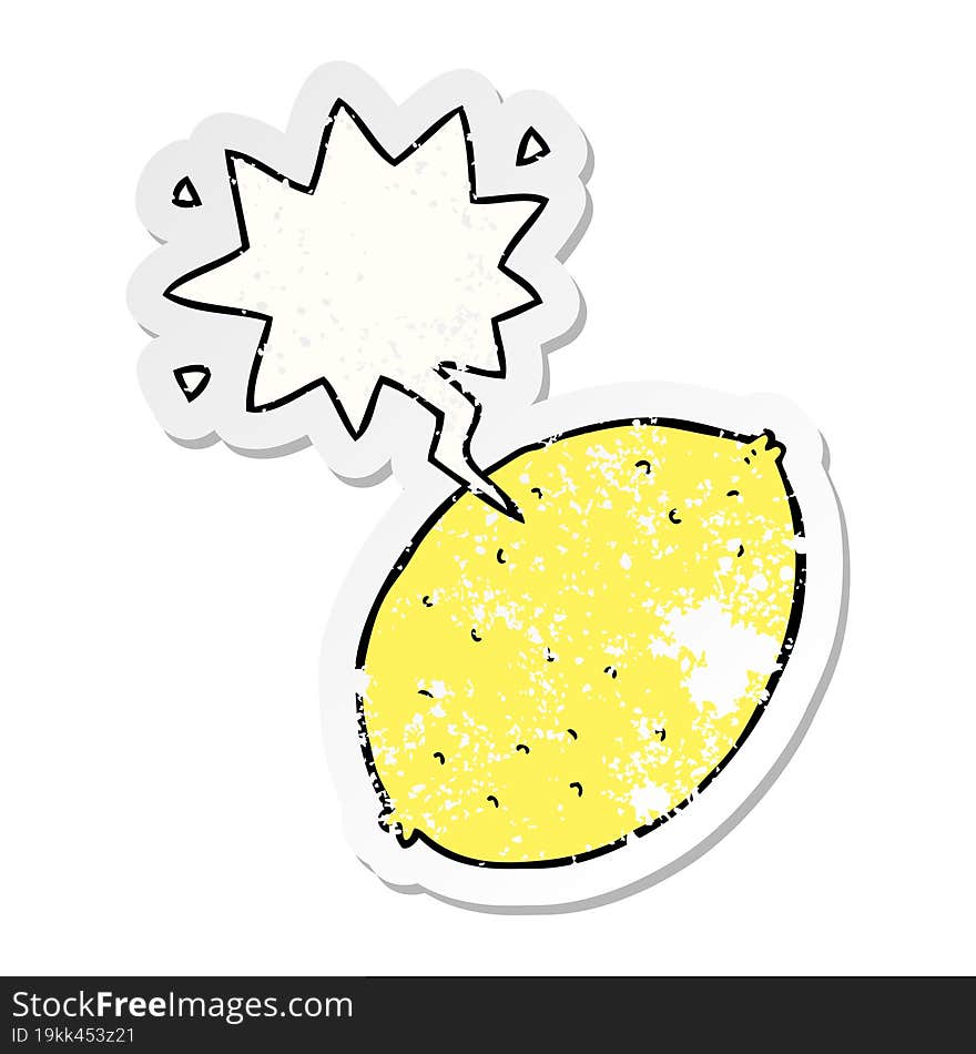 cartoon lemon and speech bubble distressed sticker