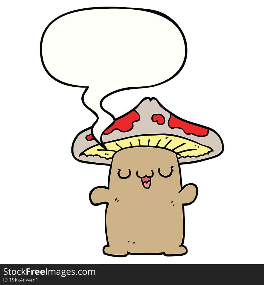 cartoon mushroom creature with speech bubble. cartoon mushroom creature with speech bubble