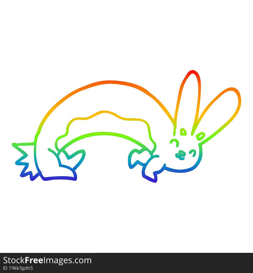 rainbow gradient line drawing of a funny cartoon rabbit