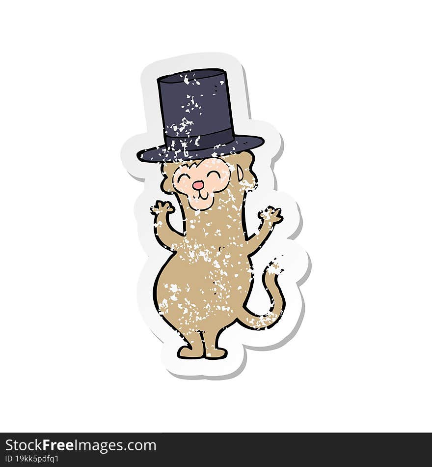 retro distressed sticker of a cartoon monkey wearing top hat