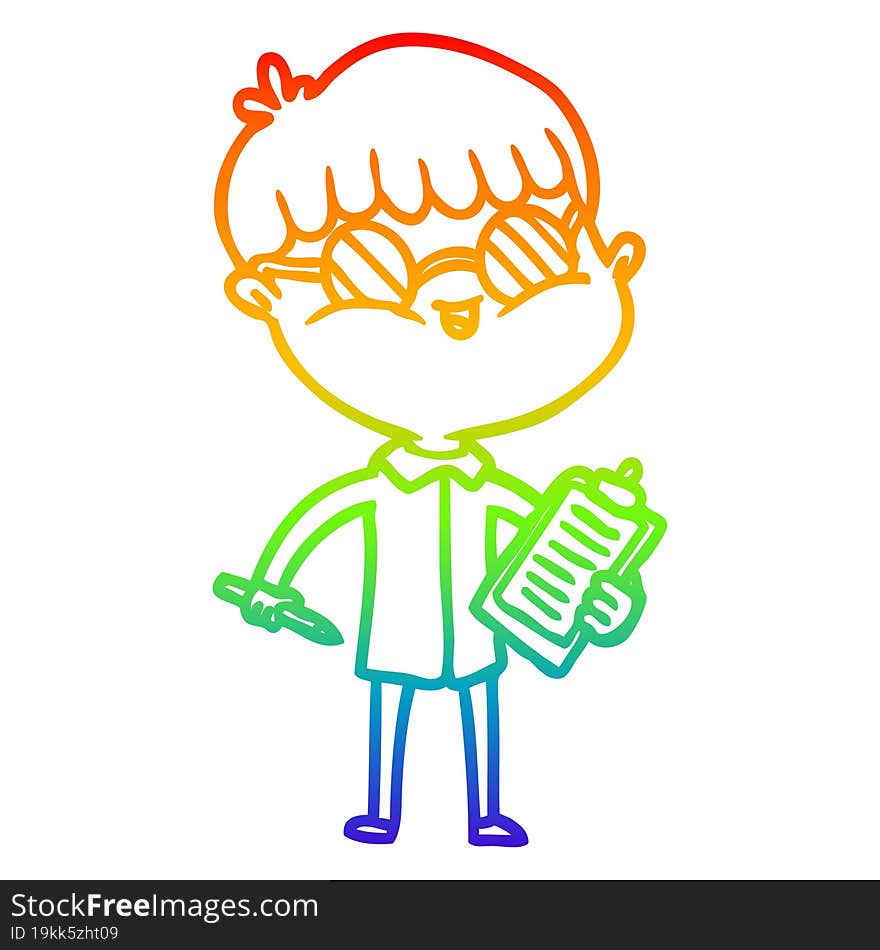 rainbow gradient line drawing of a cartoon boy wearing spectacles