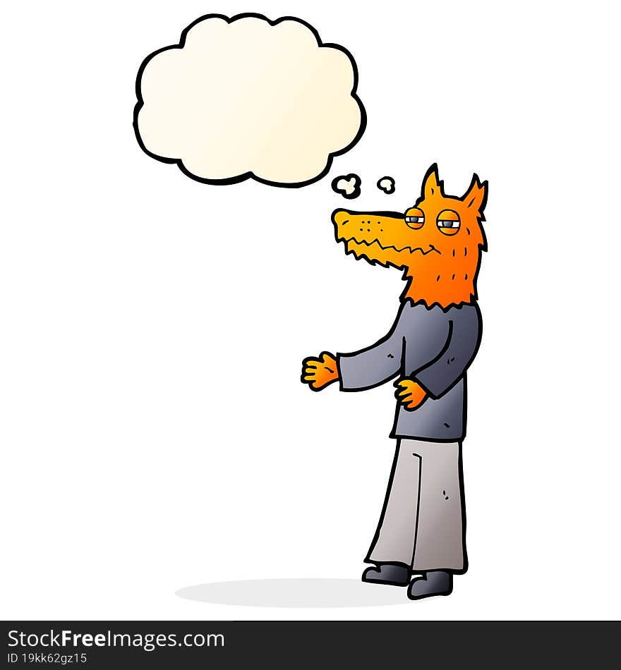 cartoon fox man with thought bubble