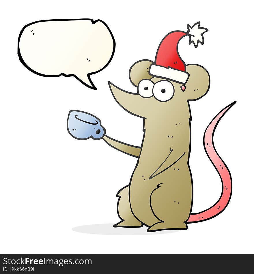 Speech Bubble Cartoon Mouse Wearing Christmas Hat