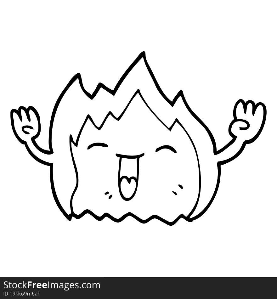 Line Drawing Cartoon Happy Gas Flame