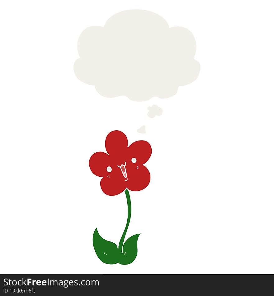 cartoon flower and thought bubble in retro style