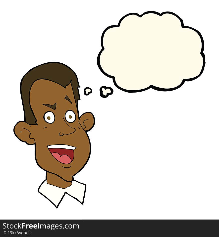 cartoon male face with thought bubble