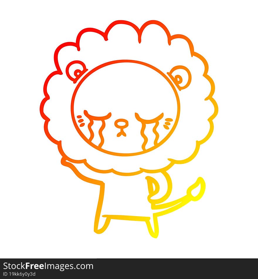 Warm Gradient Line Drawing Crying Cartoon Lion