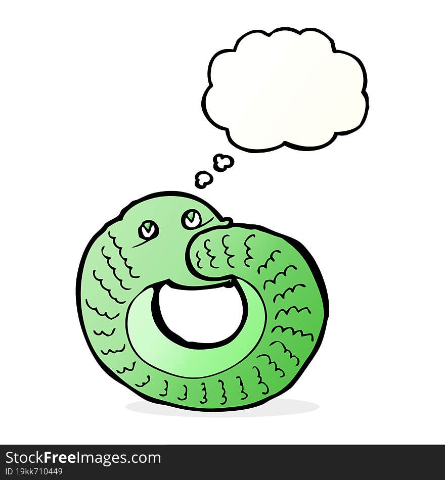 cartoon snake eating own tail with thought bubble