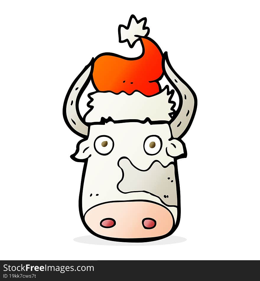 Cartoon Cow Wearing Christmas Hat