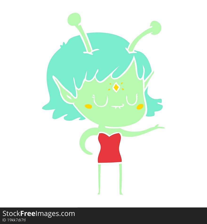 flat color style cartoon alien girl