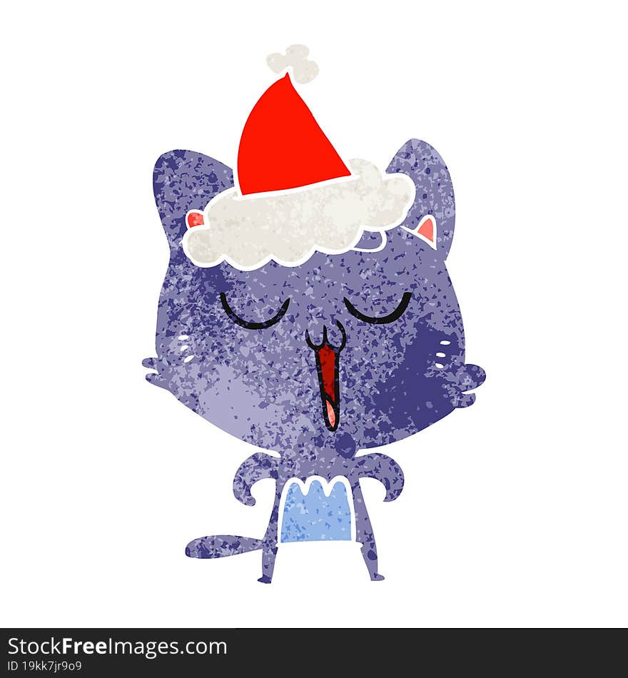 retro cartoon of a cat singing wearing santa hat